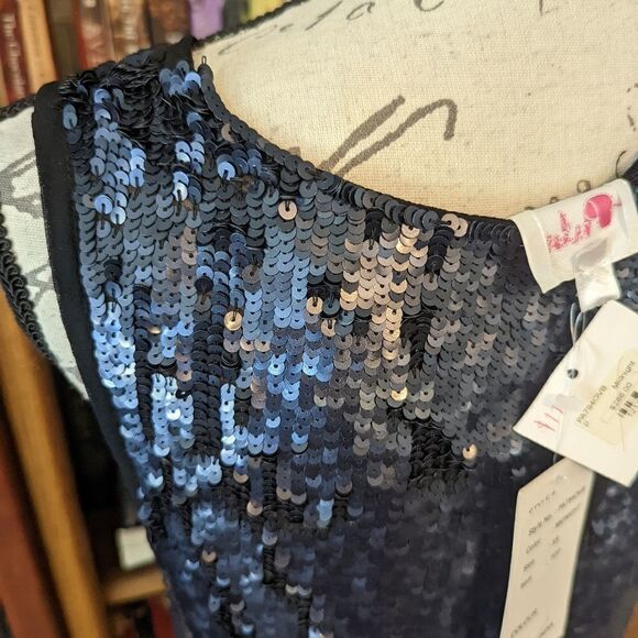 𝅺parker open crossover back deep blue sequined top nwt sz xs - Picture 7 of 8